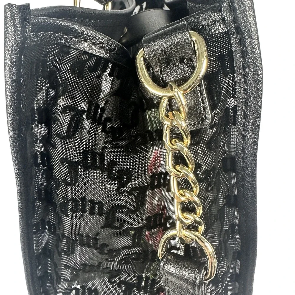 Juicy Couture Black Mesh Gothic Logo Satchel Crossbody‎ Bag Gold Tone Hardware